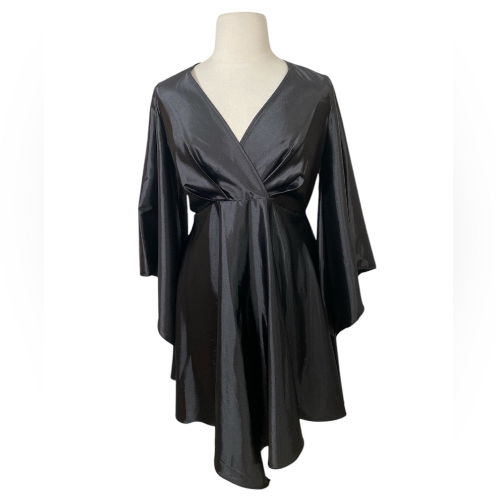 Ashley Stewart Black Satin Asymmetrical Cascade Whimsigoth Fairycore Dress